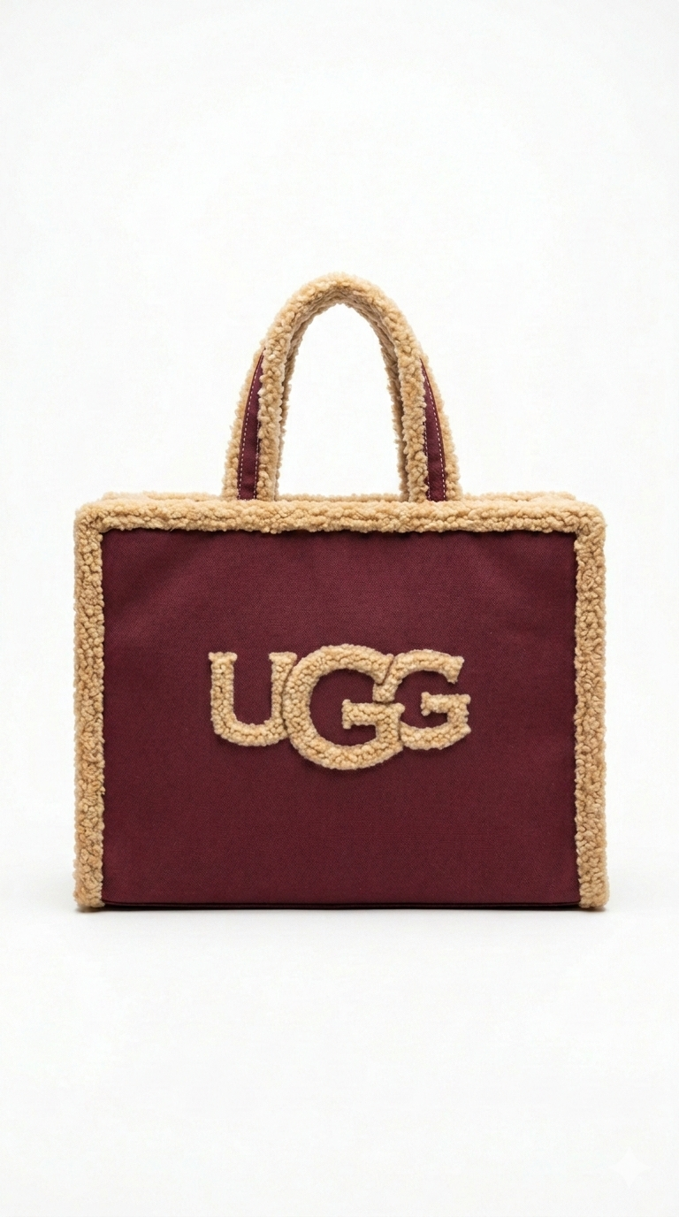 Bordo Peluş Detaylı Tote Bag