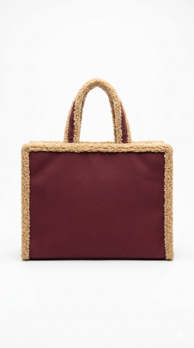 Bordo Peluş Detaylı Tote Bag