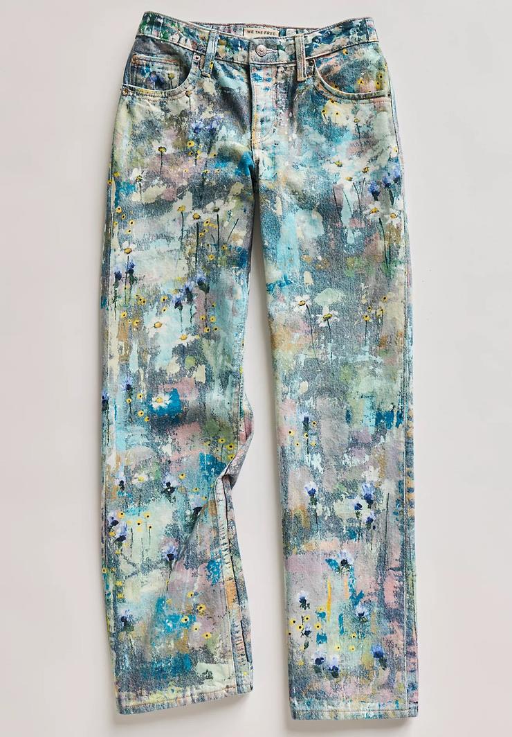 Boya Sıçrama Detaylı Retro Low Waisted Jean
