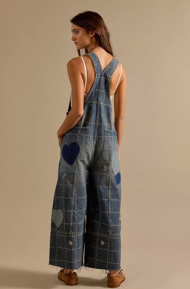 Denim Yama Detaylı Baggy Fit Tulum