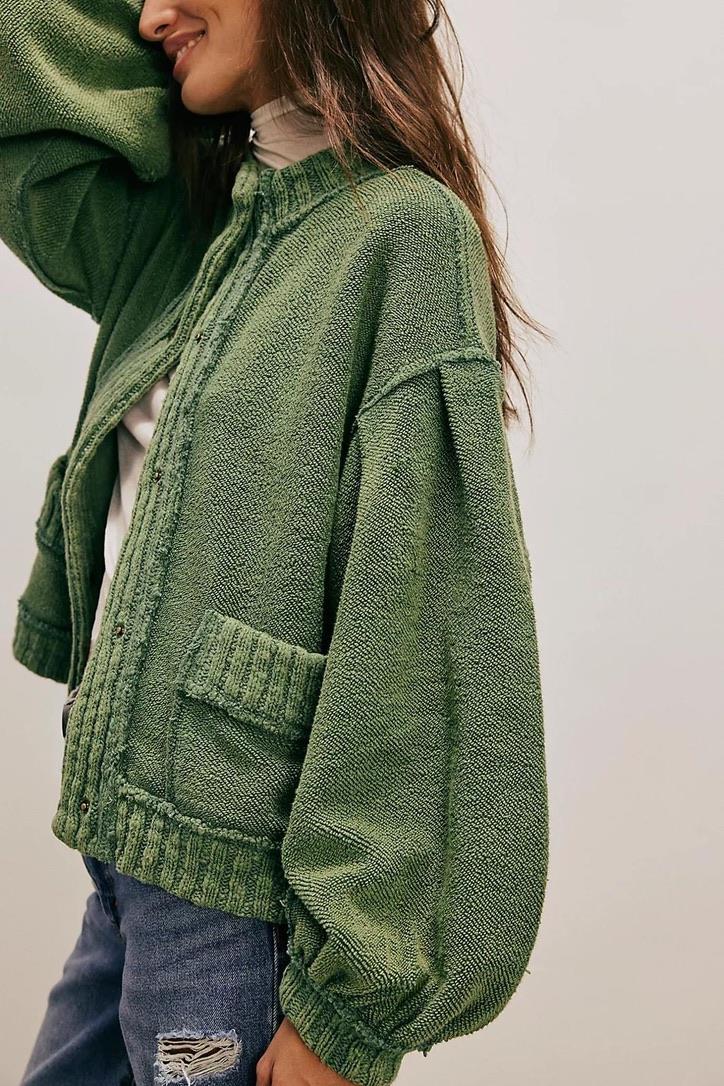 Eskitme Detaylı Vintage Örme Yeşil Hırka 