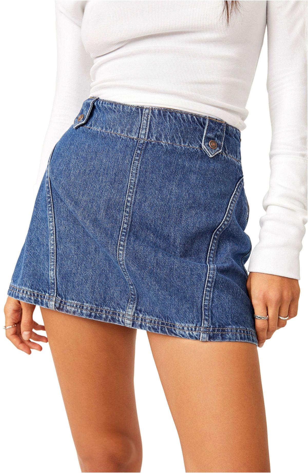 Fermuar Detaylı Koyu Mavi Mini Jean Etek