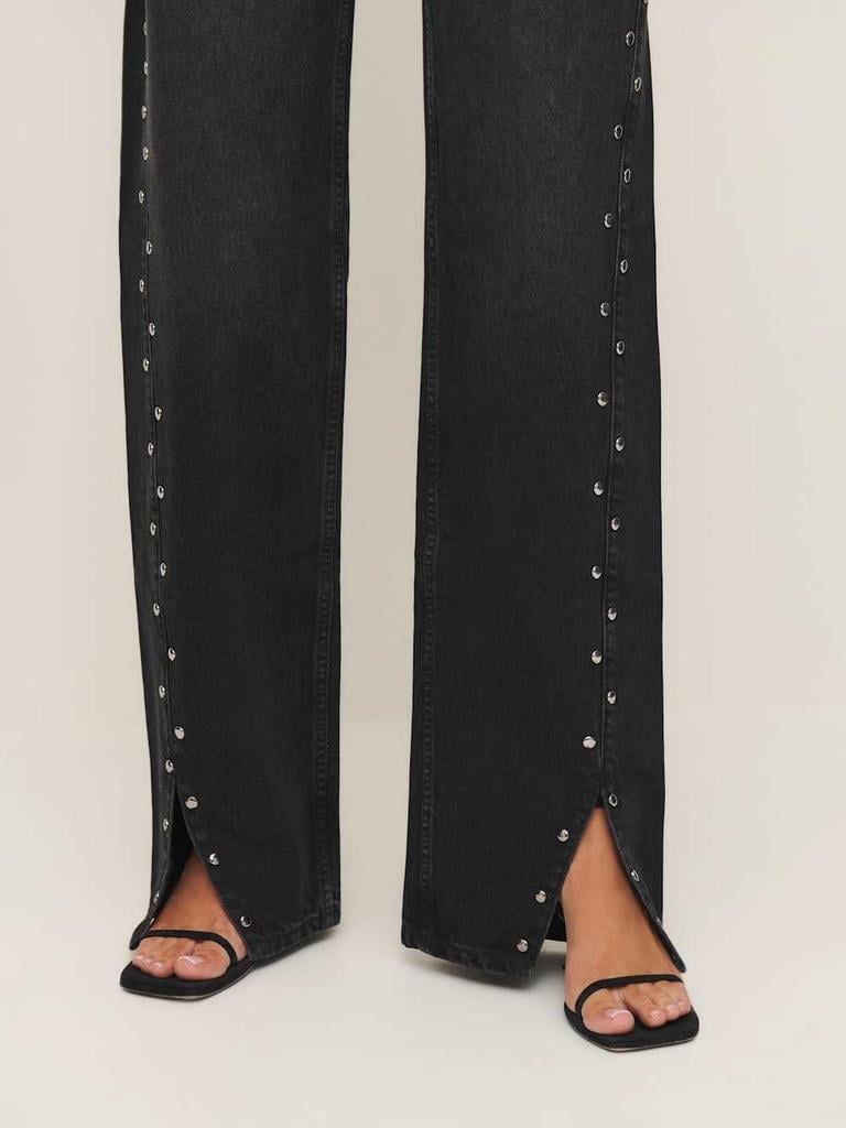 Siyah High Waisted Zımba Detaylı Wide Leg Jean