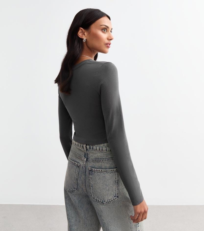 Antrasit Yumuşak Dokulu Crop Bluz