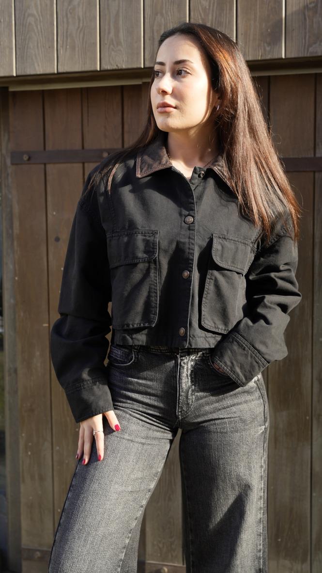 İthal Orjinal Yaka Deri Detaylı Siyah Ceket