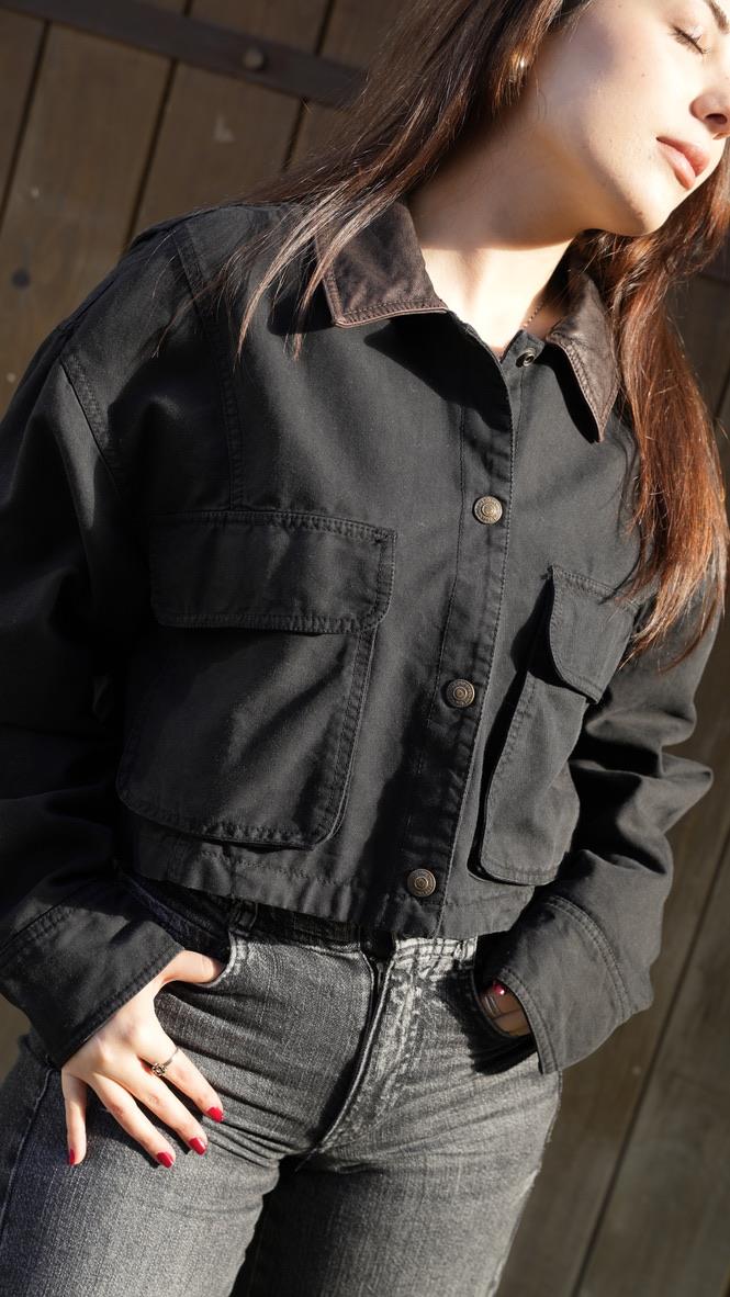 İthal Orjinal Yaka Deri Detaylı Siyah Ceket