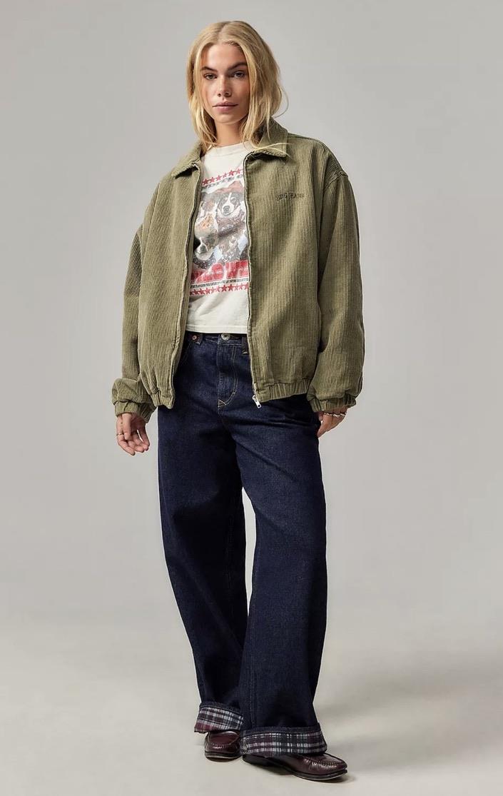 Su Yeşili Kadife Fitili Desenli Unisex Ceket
