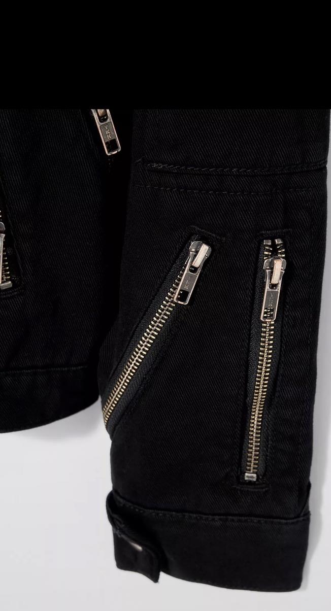 Kate Moss Antrasit Fermuar Detaylı Siyah Kot Ceket