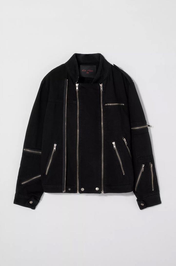 Kate Moss Antrasit Fermuar Detaylı Siyah Kot Ceket