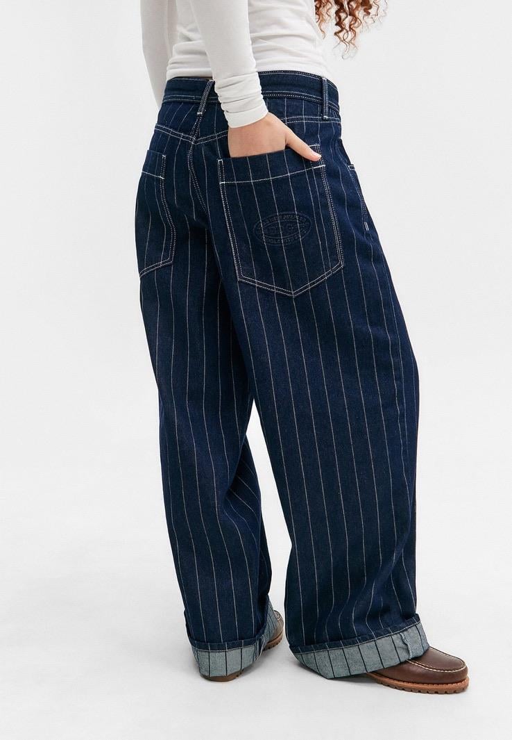 Lacivert Dikiş Detaylı Oversize Barrel Jean