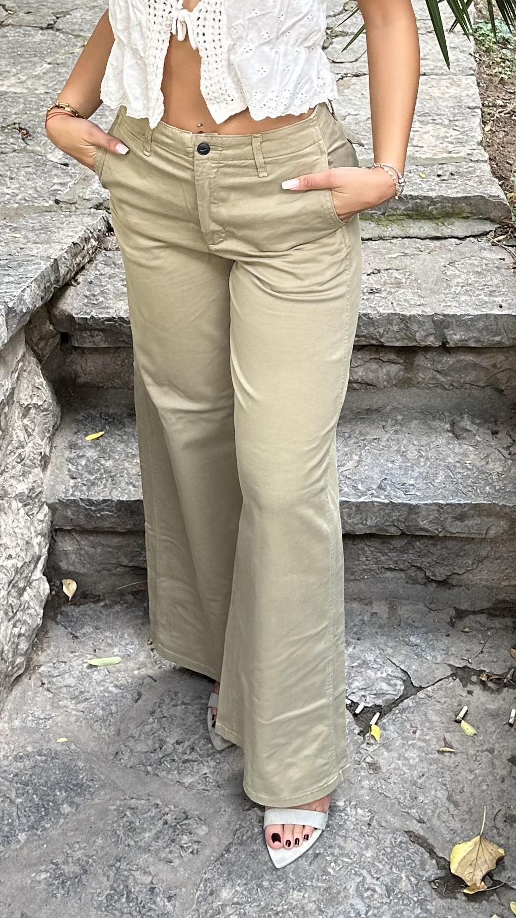 Organik Kumaş Wide Leg Yeşil Pantolon