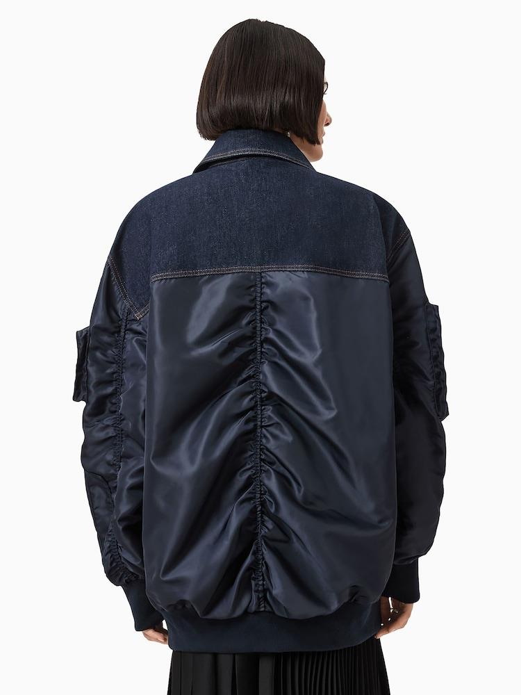 Lacivert Oversize Çoklu Cep ve Fermuar Detaylı Kot Ceket