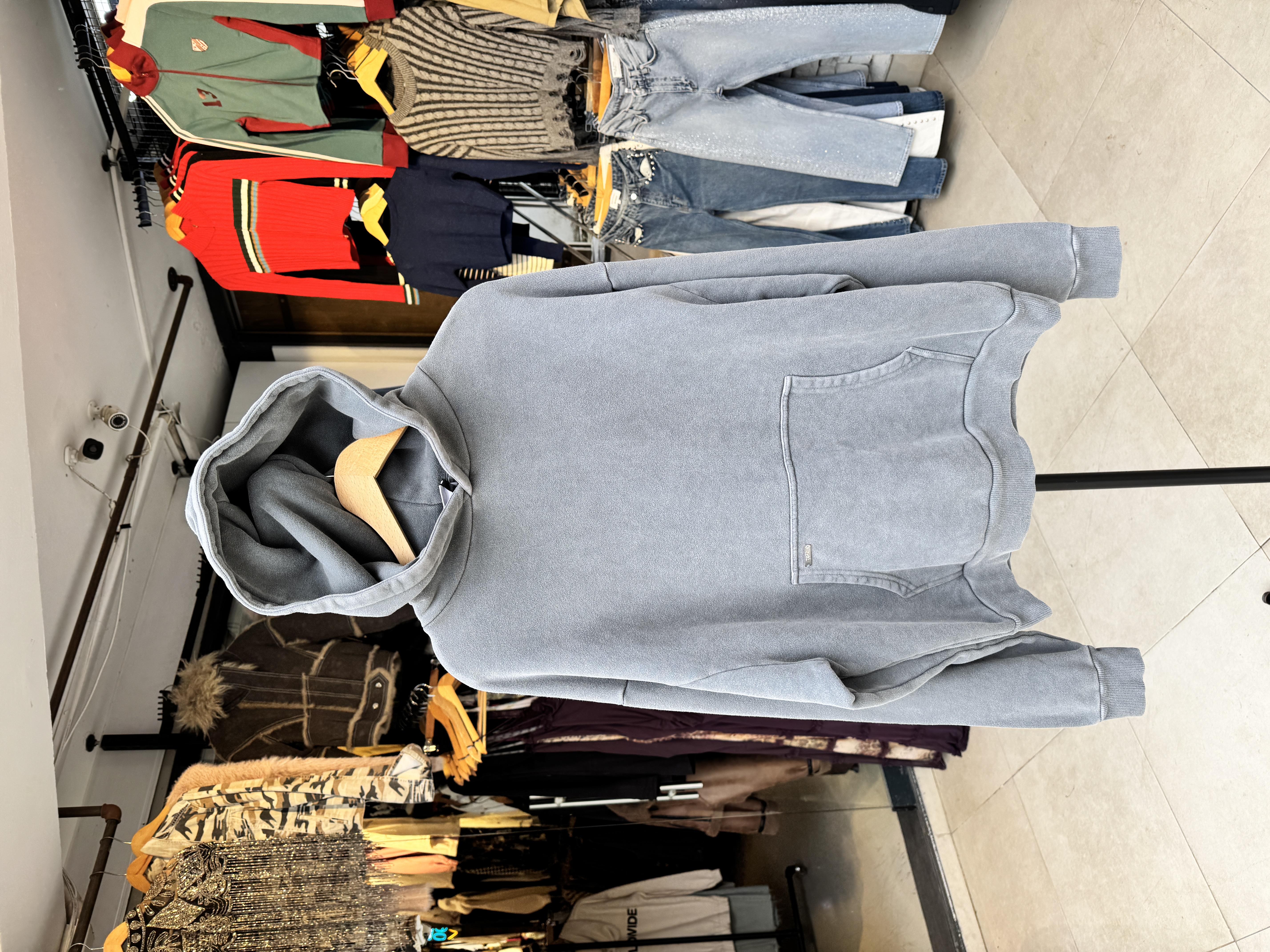 Oversize Kalın Organik Kumaş Gri Sweatshirt