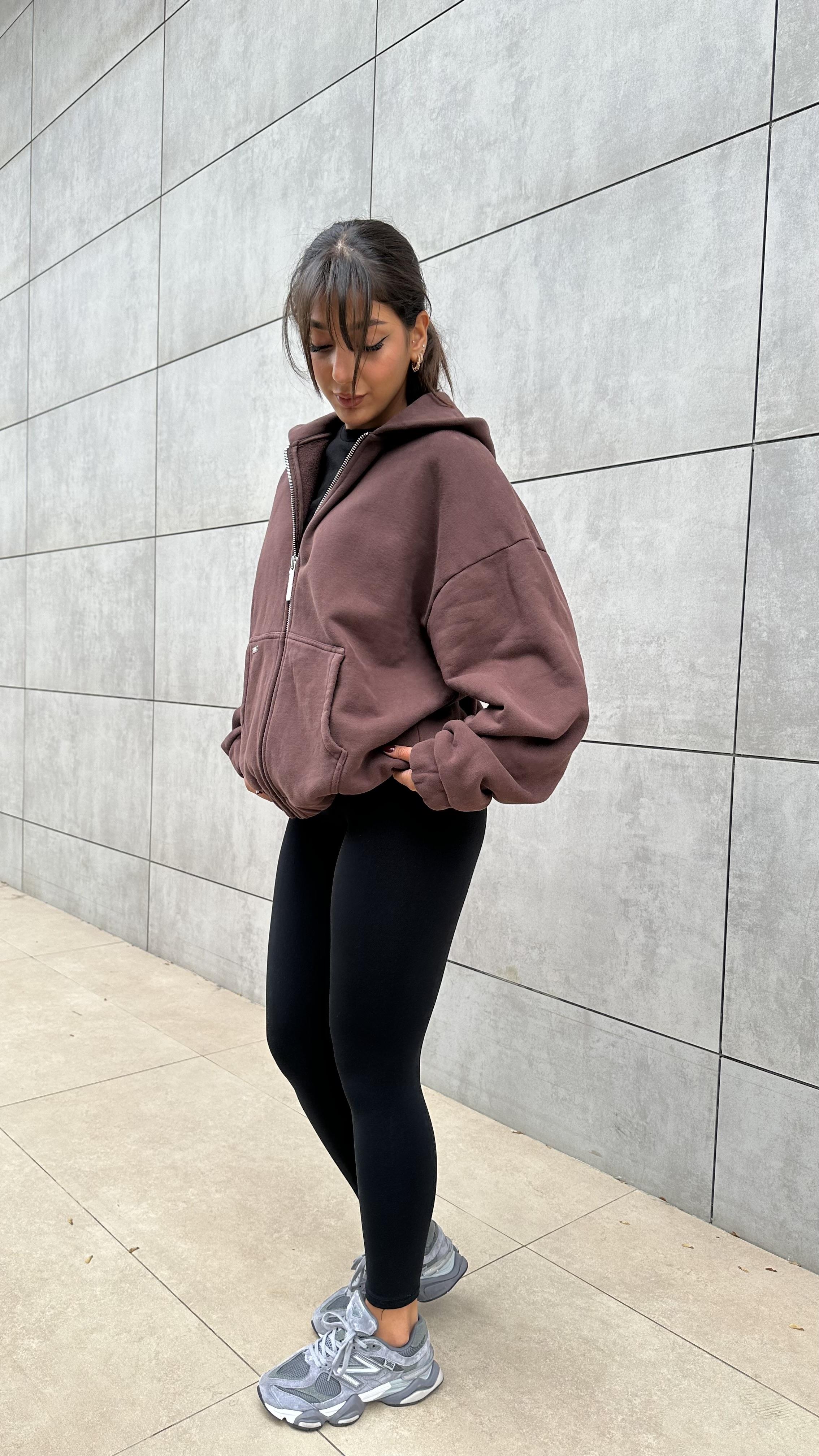 P Oversize Kalın Organik Kumaş Kahve Renk Sweatshırt