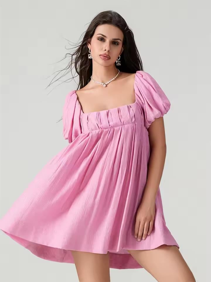 Puff Balon Kollu Kısa Elbise