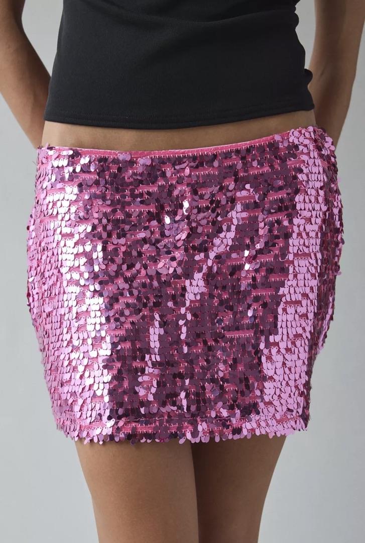 Pembe Pul Payetli Mini Etek