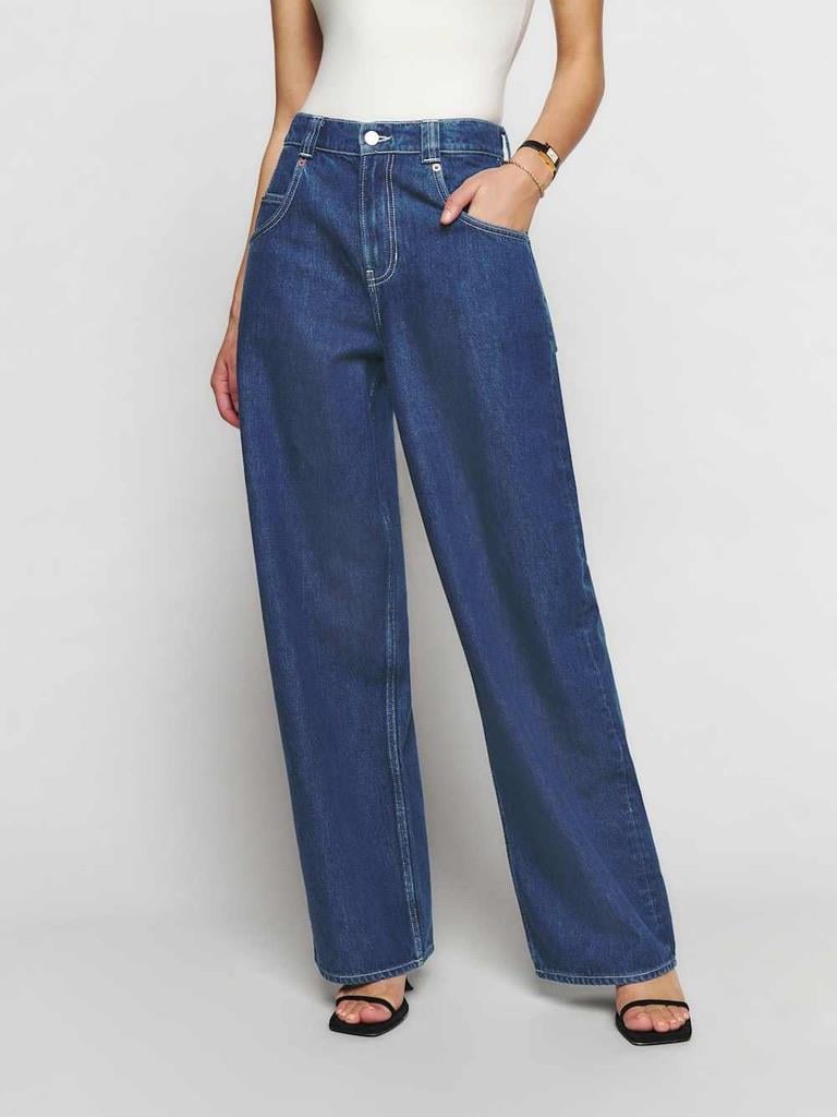 Koyu Renk Regular Fit Yüksek Bel Wide Leg Jean 