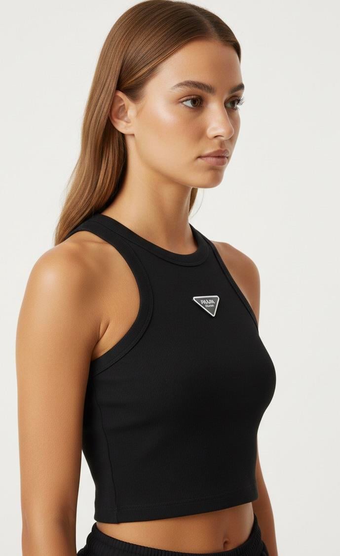 Siyah Halter Yaka Pamuklu Fit Kesim Lux Atlet