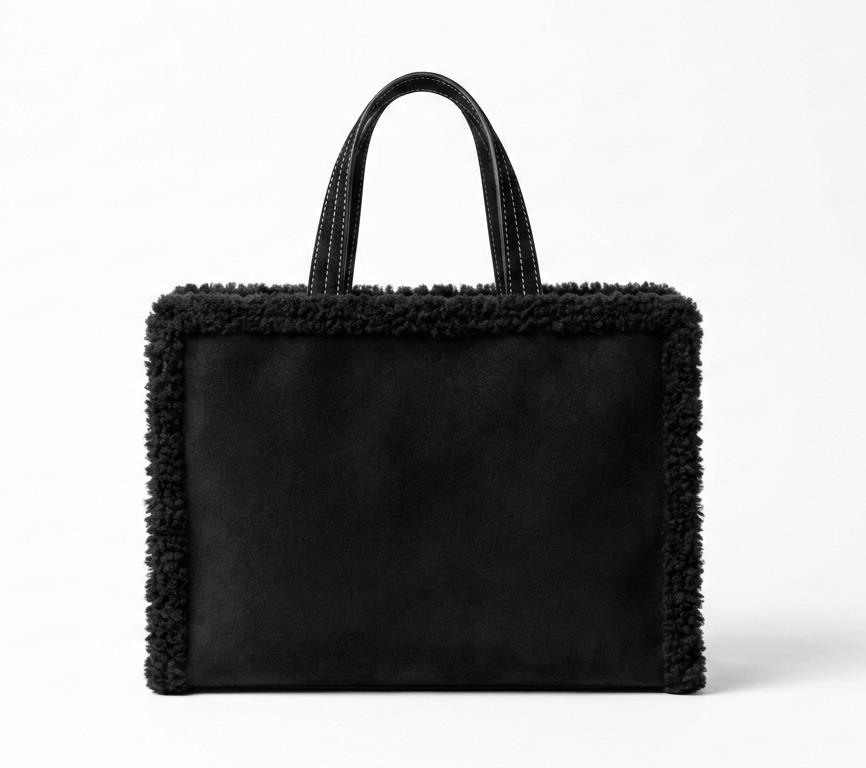 Siyah Peluş Detaylı Tote Bag
