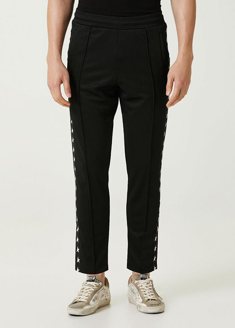 Siyah Yıldız Baskılı Pamuklu Lux Eşofman Altı