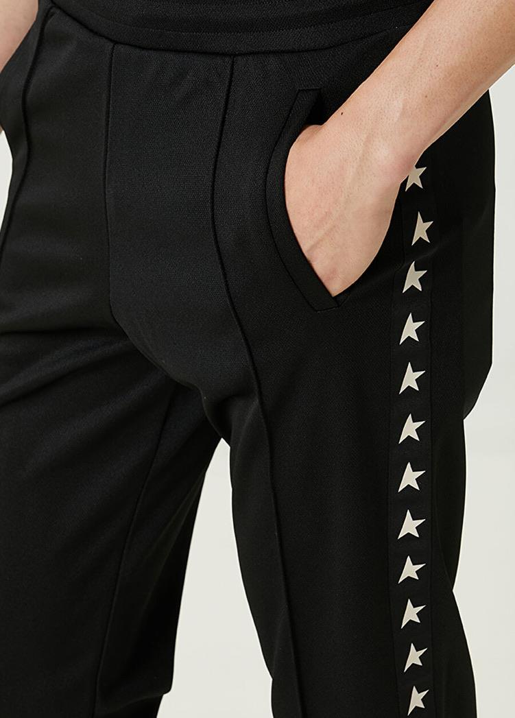 Siyah Yıldız Baskılı Pamuklu Lux Eşofman Altı