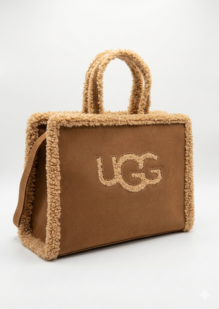 Taba Renk Peluş Detaylı Tote Bag