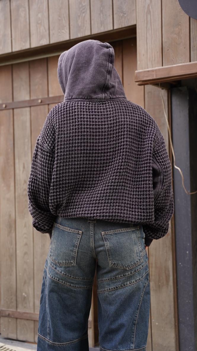 Waffle Desenli Çift Fermuar Detaylı Örme Hırka 