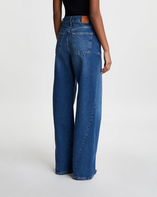 Yan Dikişli Eskitme Detaylı Wide Leg Jean