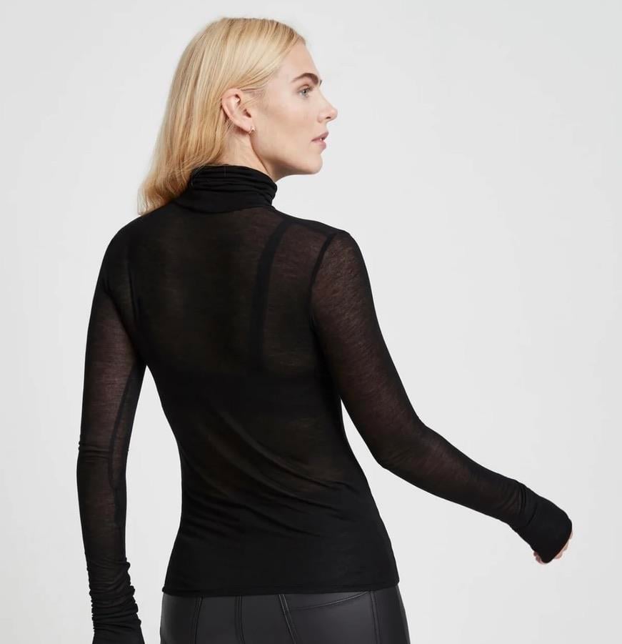 Siyah Yarım Balıkçı Yaka Transparan Bluz