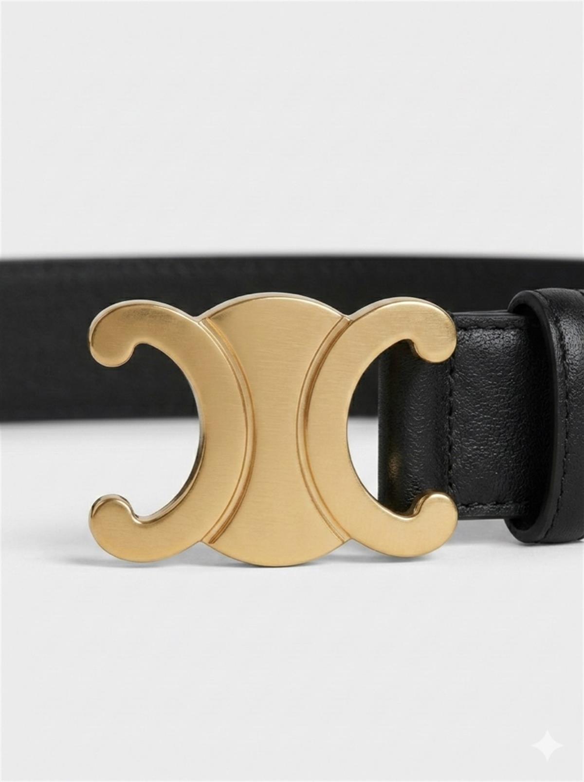 Altın Tokalı CLN Siyah Kalın Kemer