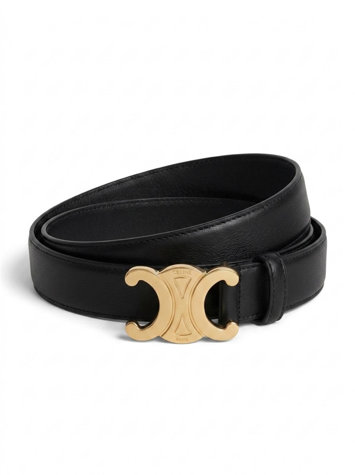 Altın Tokalı CLN Siyah Kalın Kemer