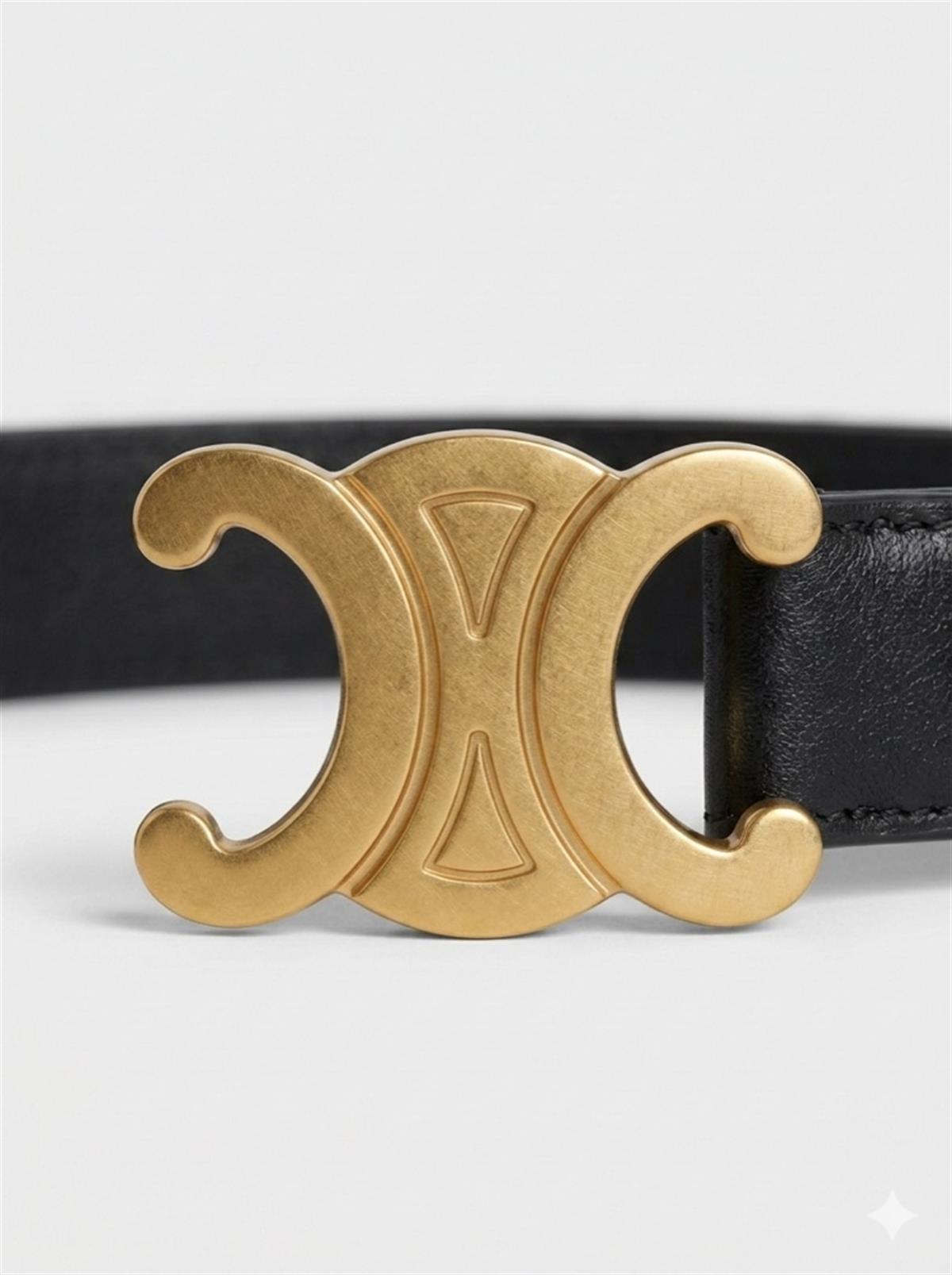 Altın Tokalı CLN Siyah İnce Kemer