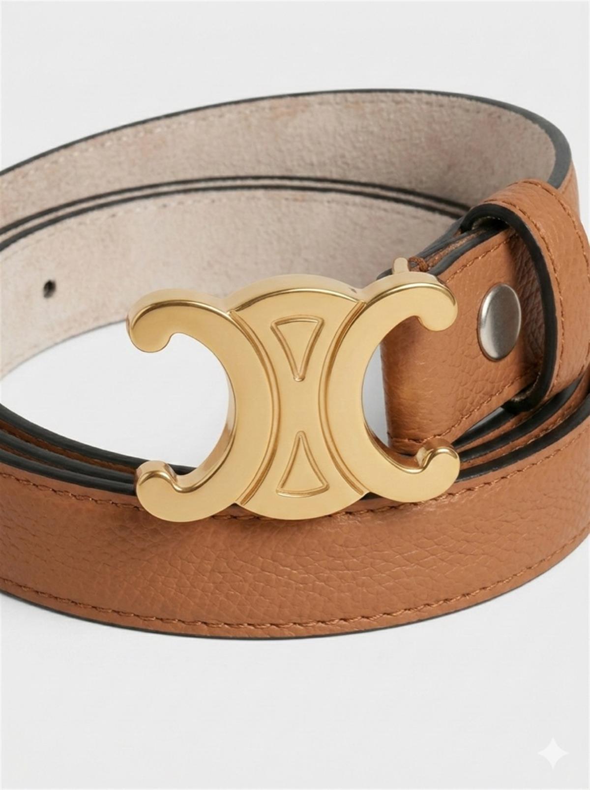 Altın Tokalı CLN Taba İnce Kemer