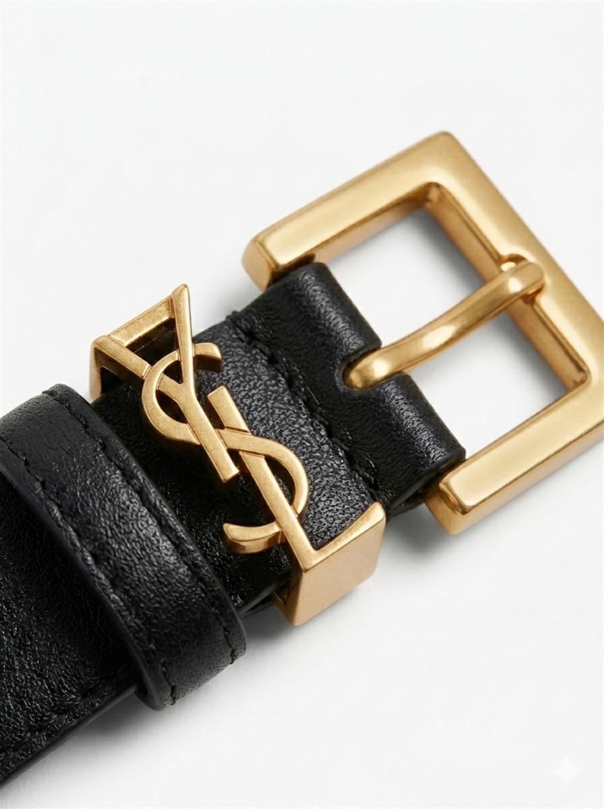 Altın Tokalı S Siyah İnce Kemer 