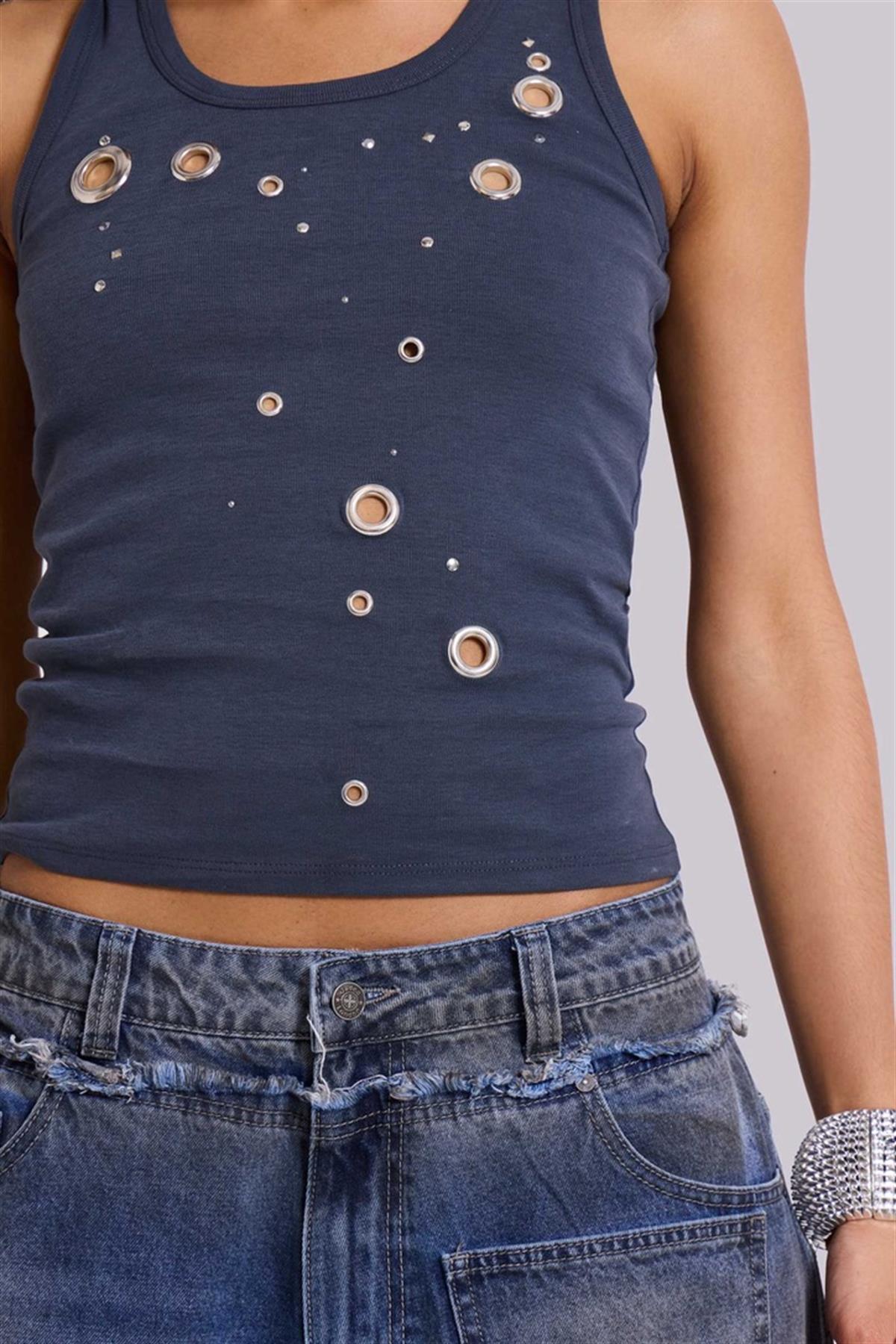 Antrasit Kuş Gözü Detaylı Tasarım Atlet