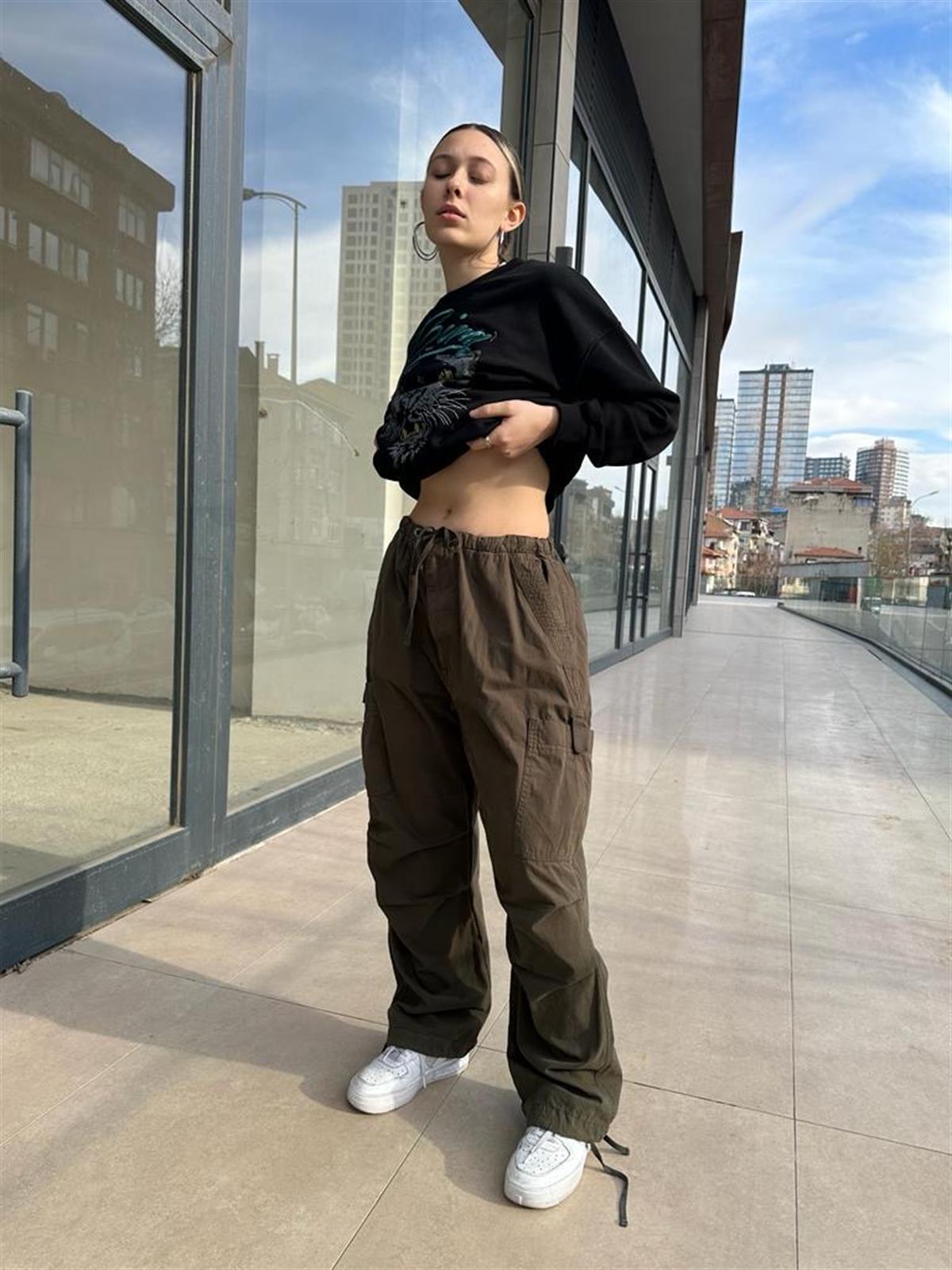 Bel Paça Ayarlanabilir Yeşil Kargo Pantalon