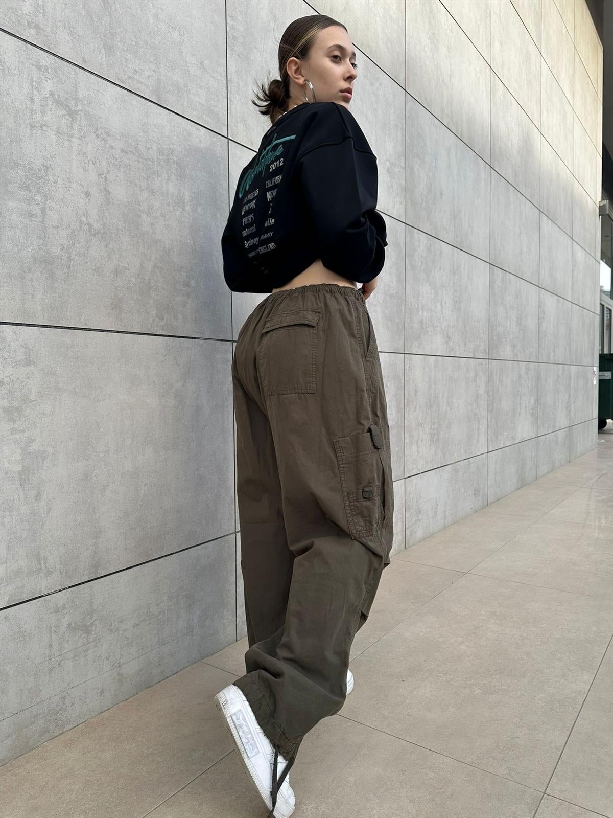 Bel Paça Ayarlanabilir Yeşil Kargo Pantalon