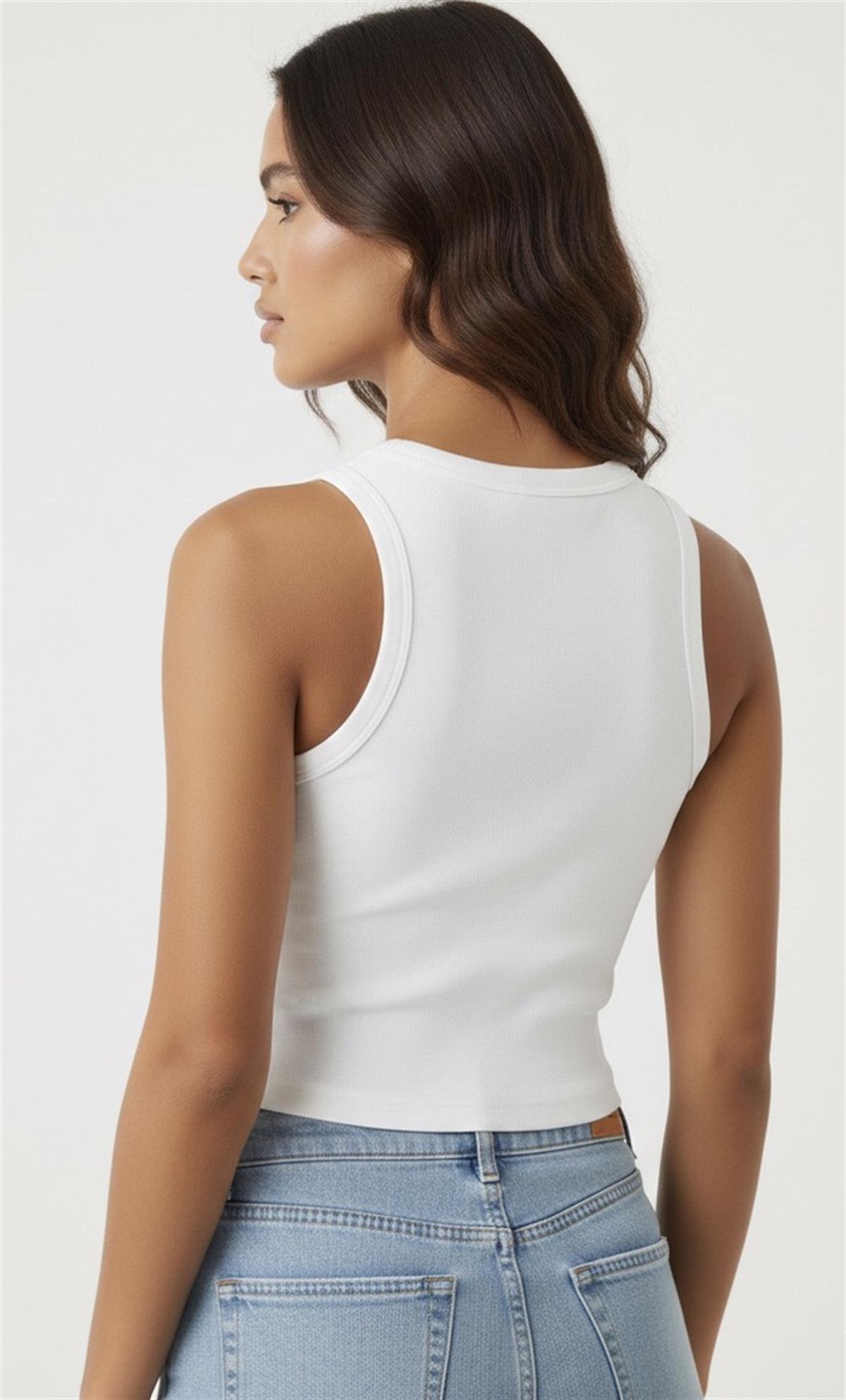 Beyaz Halter Yaka Pamuklu Fit Kesim Lux Atlet