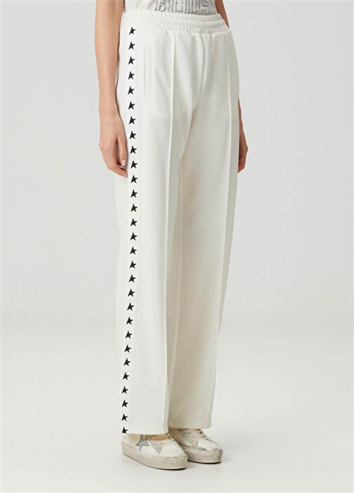 Beyaz Yıldız Baskılı Pamuklu Lux Eşofman Altı