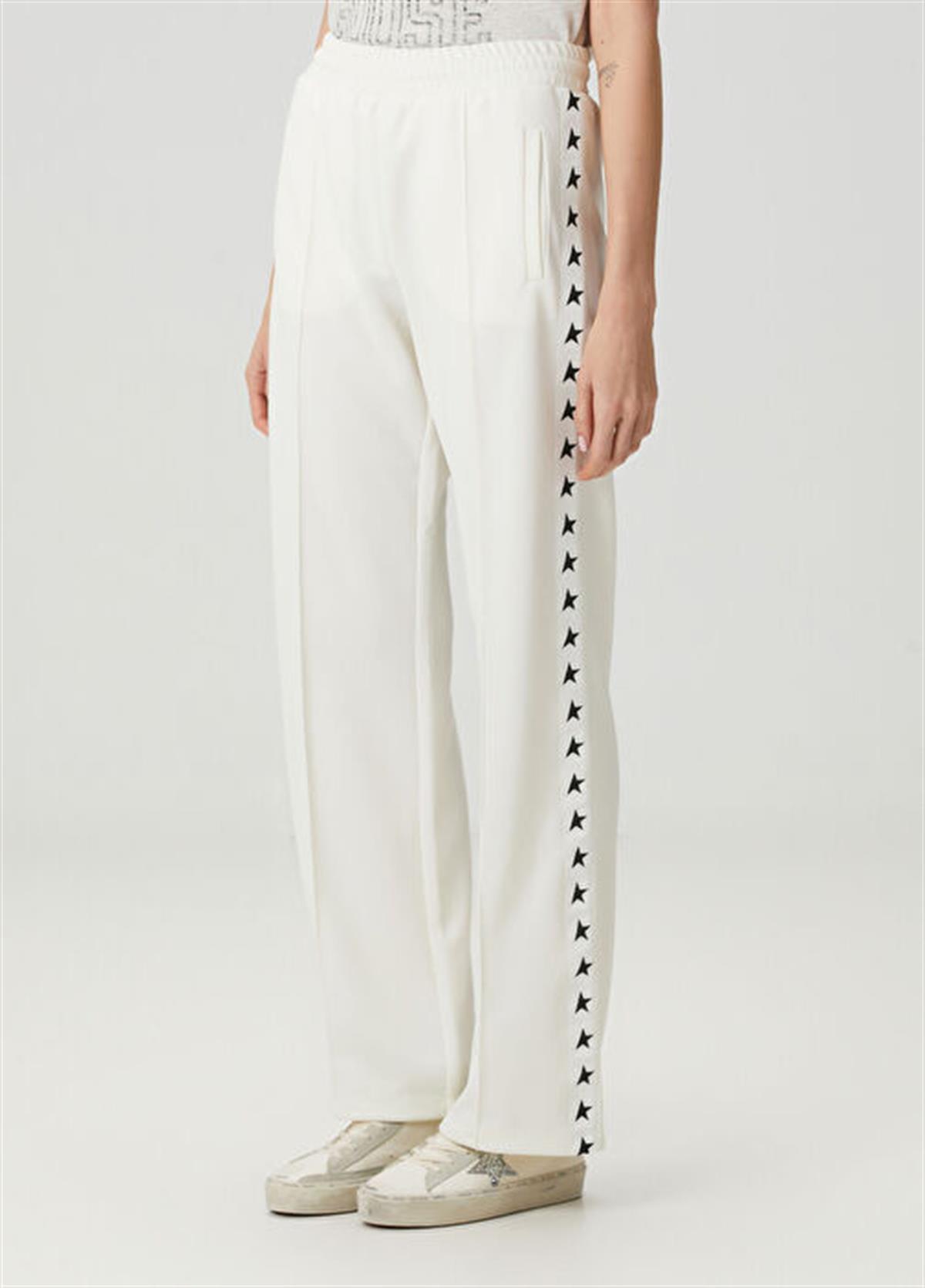 Beyaz Yıldız Baskılı Pamuklu Lux Eşofman Altı