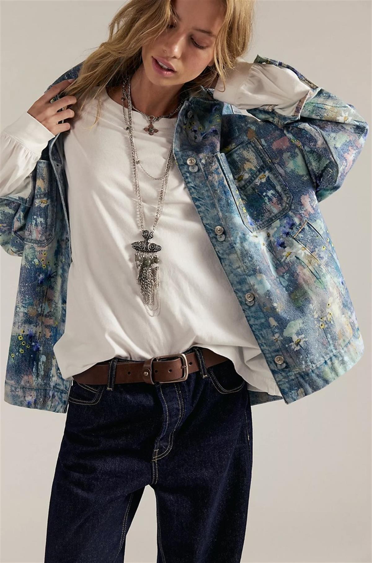 Boya Sıçrama Detaylı Retro Oversize Ceket