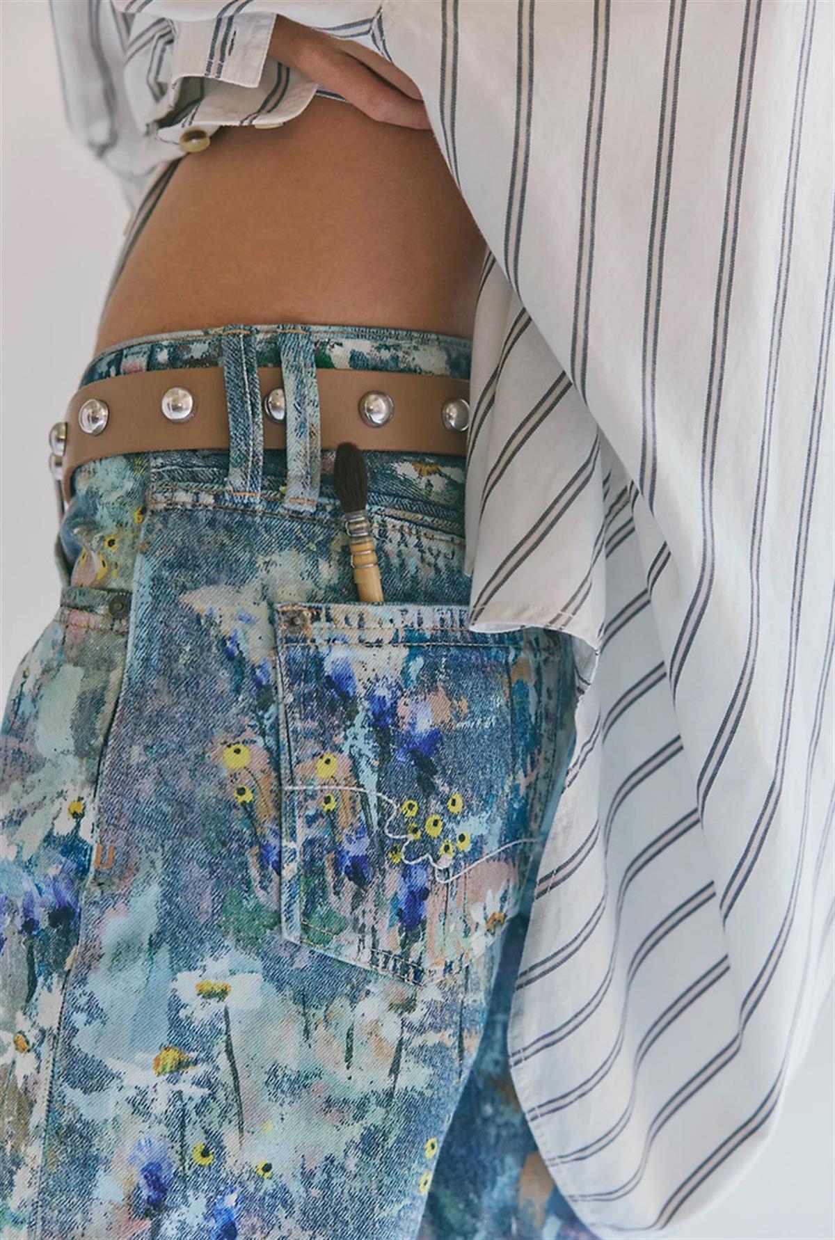 Boya Sıçrama Detaylı Retro Low Waisted Jean