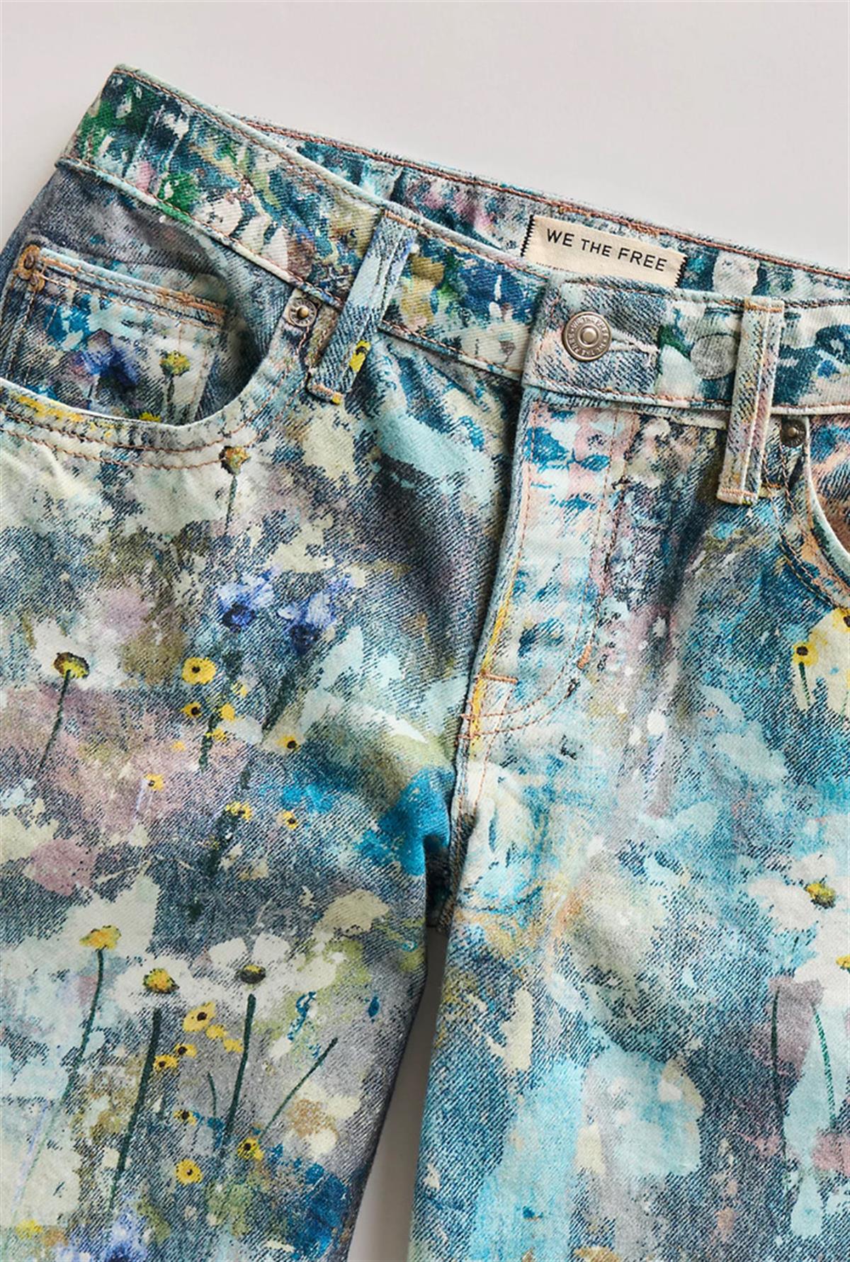 Boya Sıçrama Detaylı Retro Low Waisted Jean