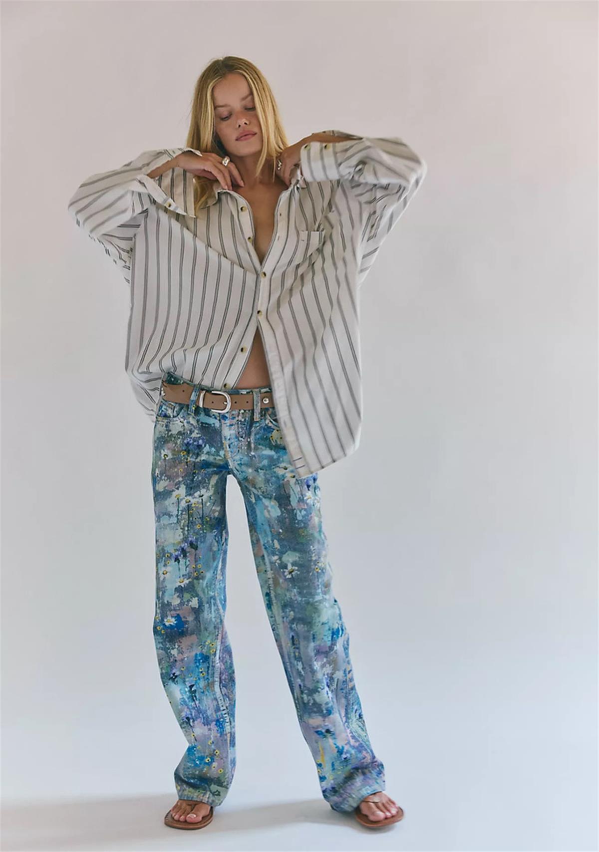 Boya Sıçrama Detaylı Retro Low Waisted Jean