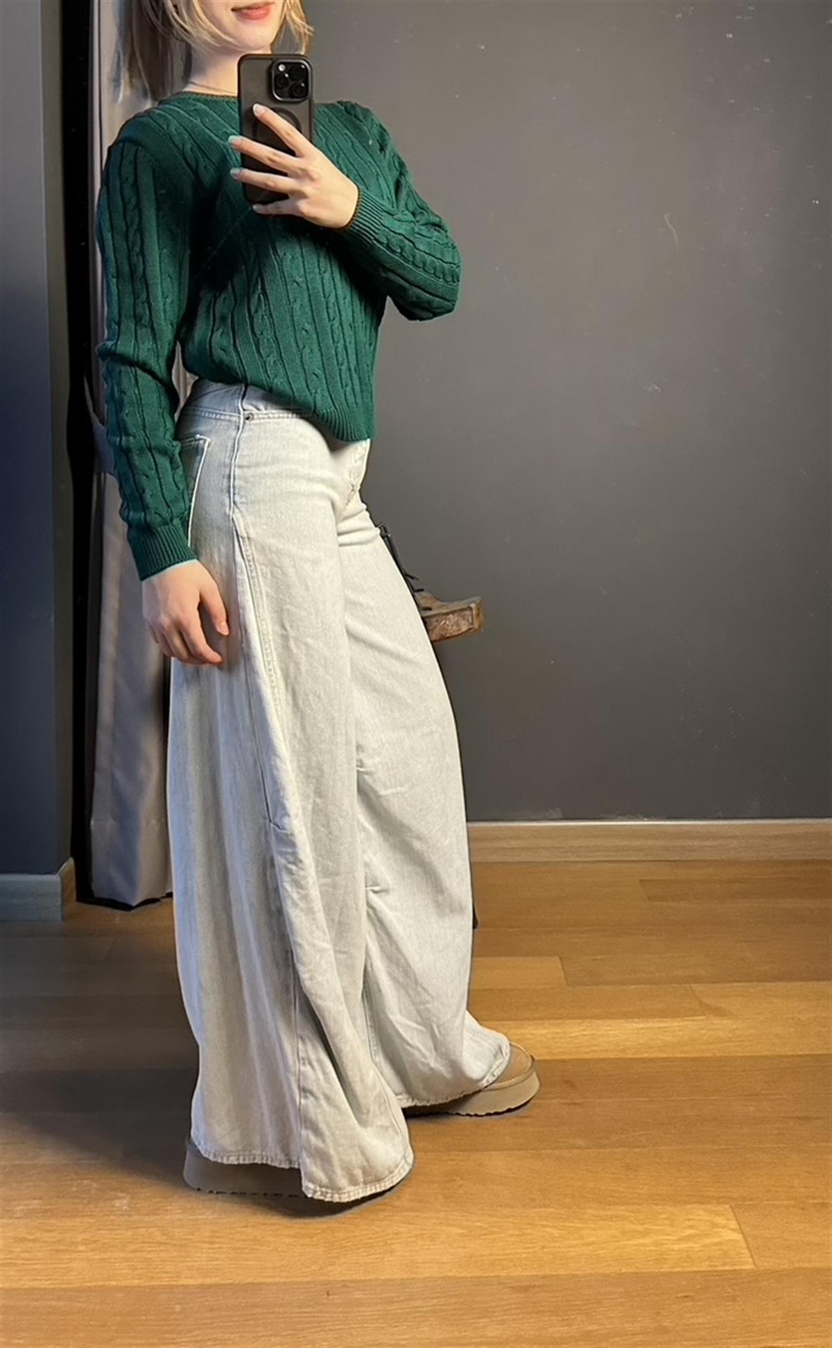 Buz Mavisi Fit Kalıp Wide Leg Jean 