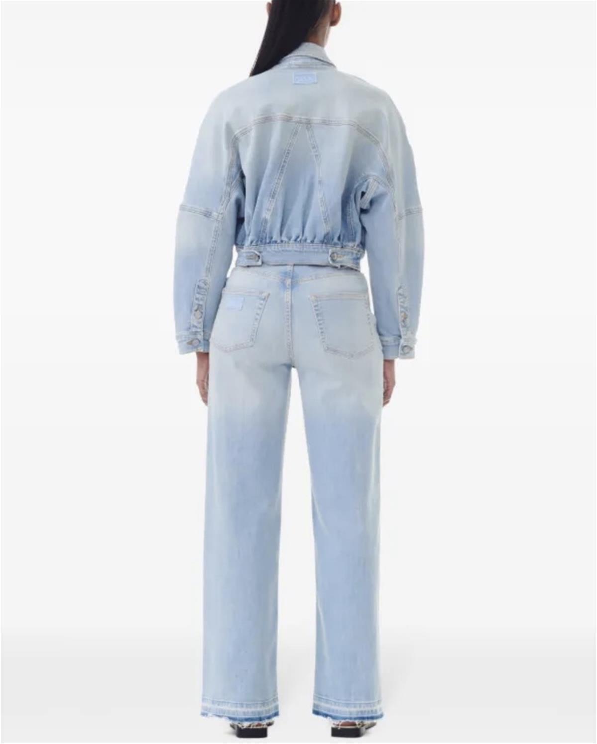 Cep ve Düğme Detaylı Crop Kot Ceket