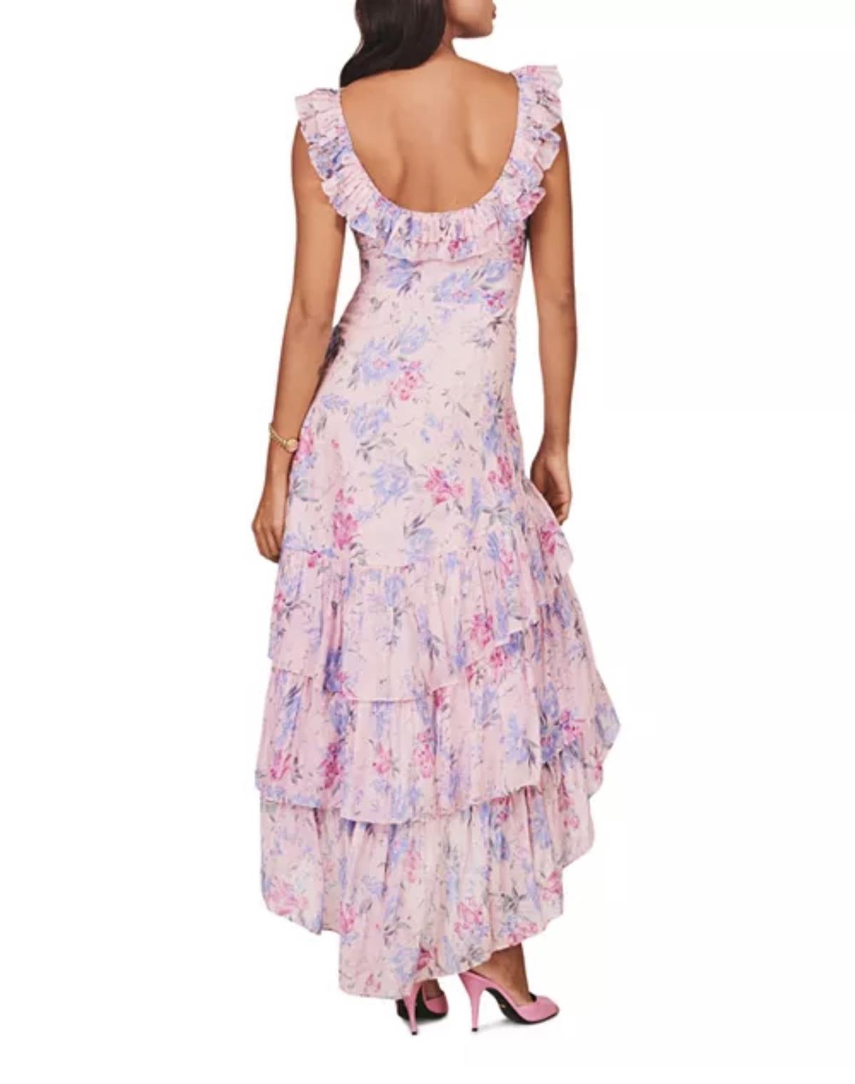 Çiçek Desenli Leylak Elbise