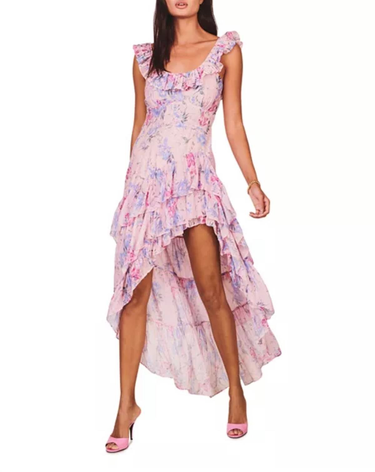 Çiçek Desenli Leylak Elbise