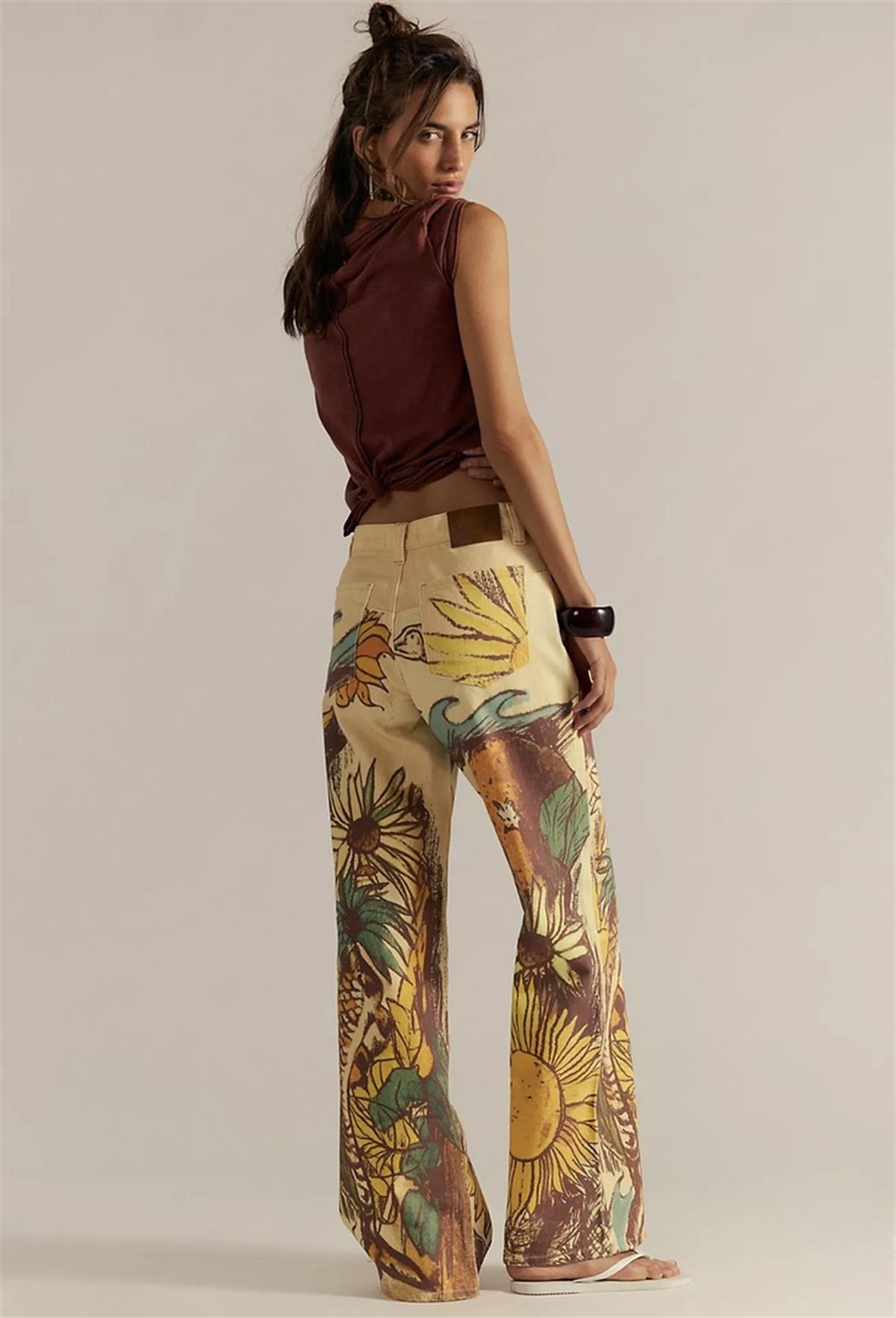 Çoklu Desen ve Renk Baskı Detaylı Fit Jean