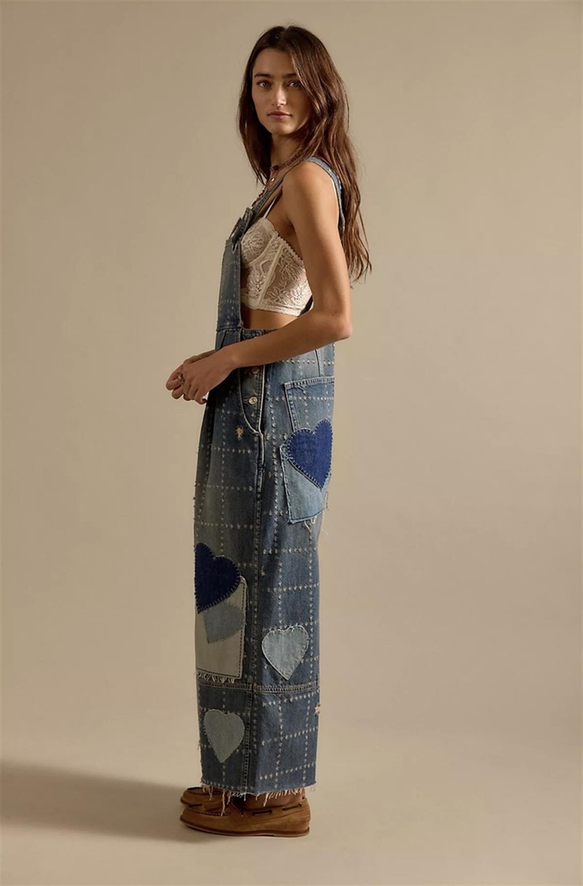 Denim Yama Detaylı Baggy Fit Tulum